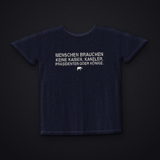 RAHMENBEDINGUNGEN — dunkelblaues T-Shirt der Kollektion Zivilisation 0, Vorderansicht