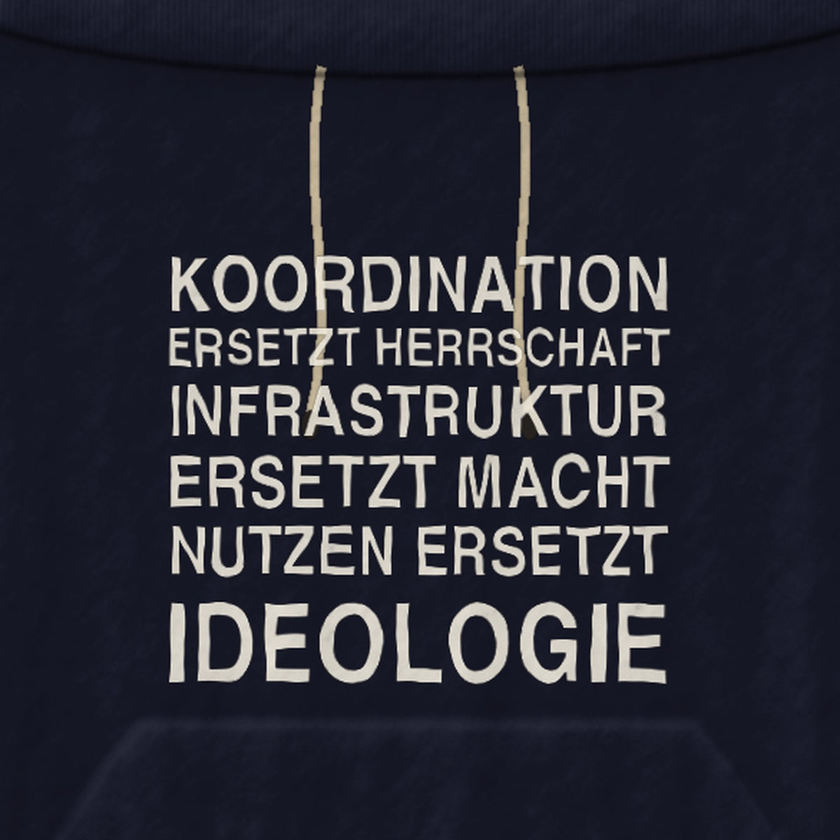 DIE DREI ERSETZUNGEN — Nahaufnahme des Drucks auf dem Stoff