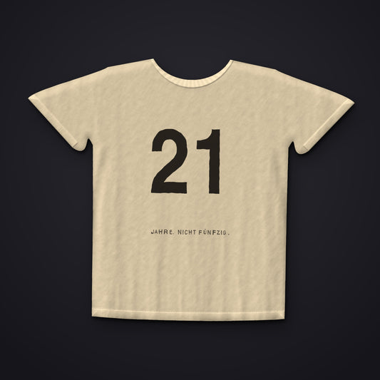 21 — T-Shirt in Mondsand der Kollektion Zivilisation 0, Vorderansicht