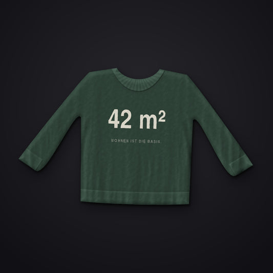 42 m² — moosgrünes Sweatshirt der Kollektion Zivilisation 0, Vorderansicht