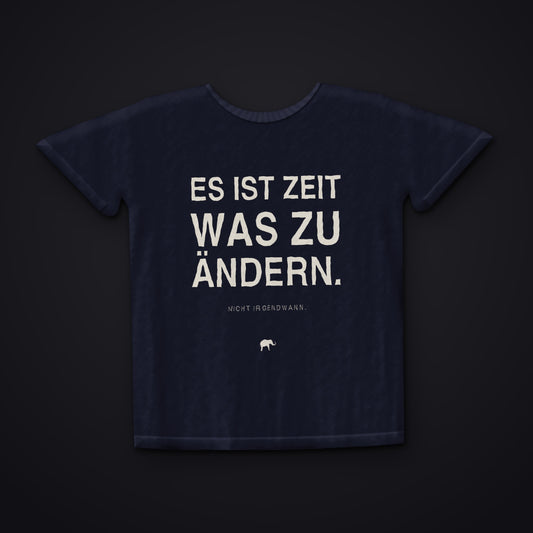 ZEIT WAS ZU ÄNDERN — dunkelblaues T-Shirt der Kollektion Zivilisation 0, Vorderansicht