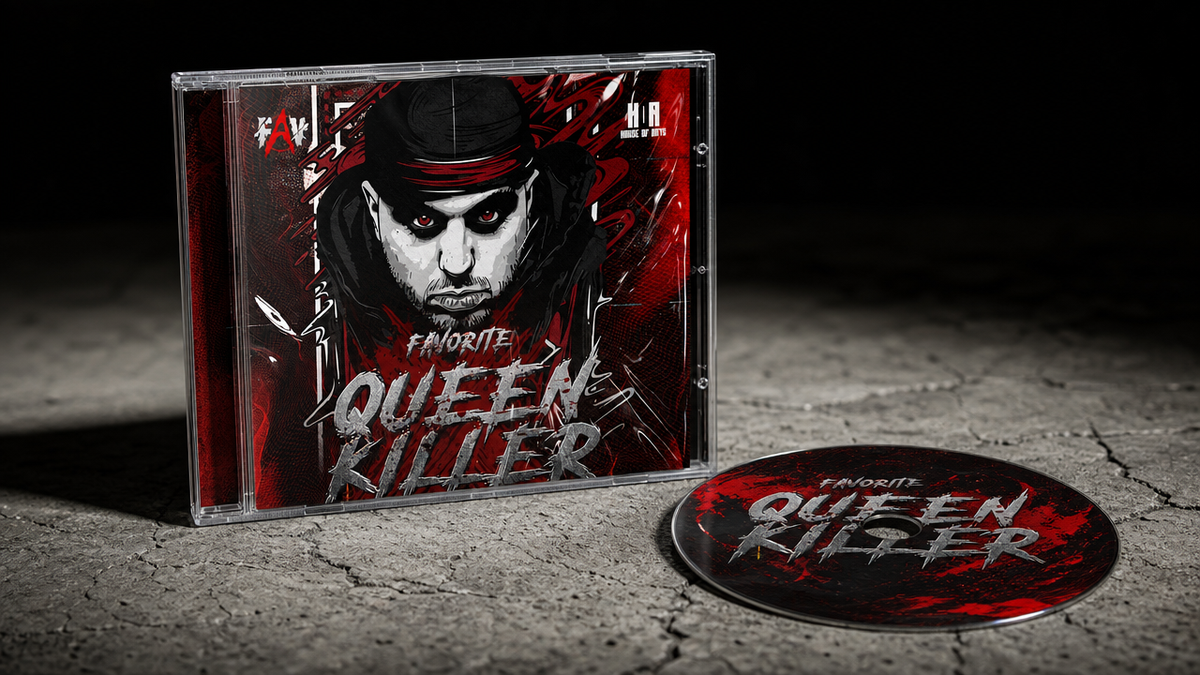 Favorite Queenkiller CD im Jewelcase auf Beton, daneben die Scheibe
