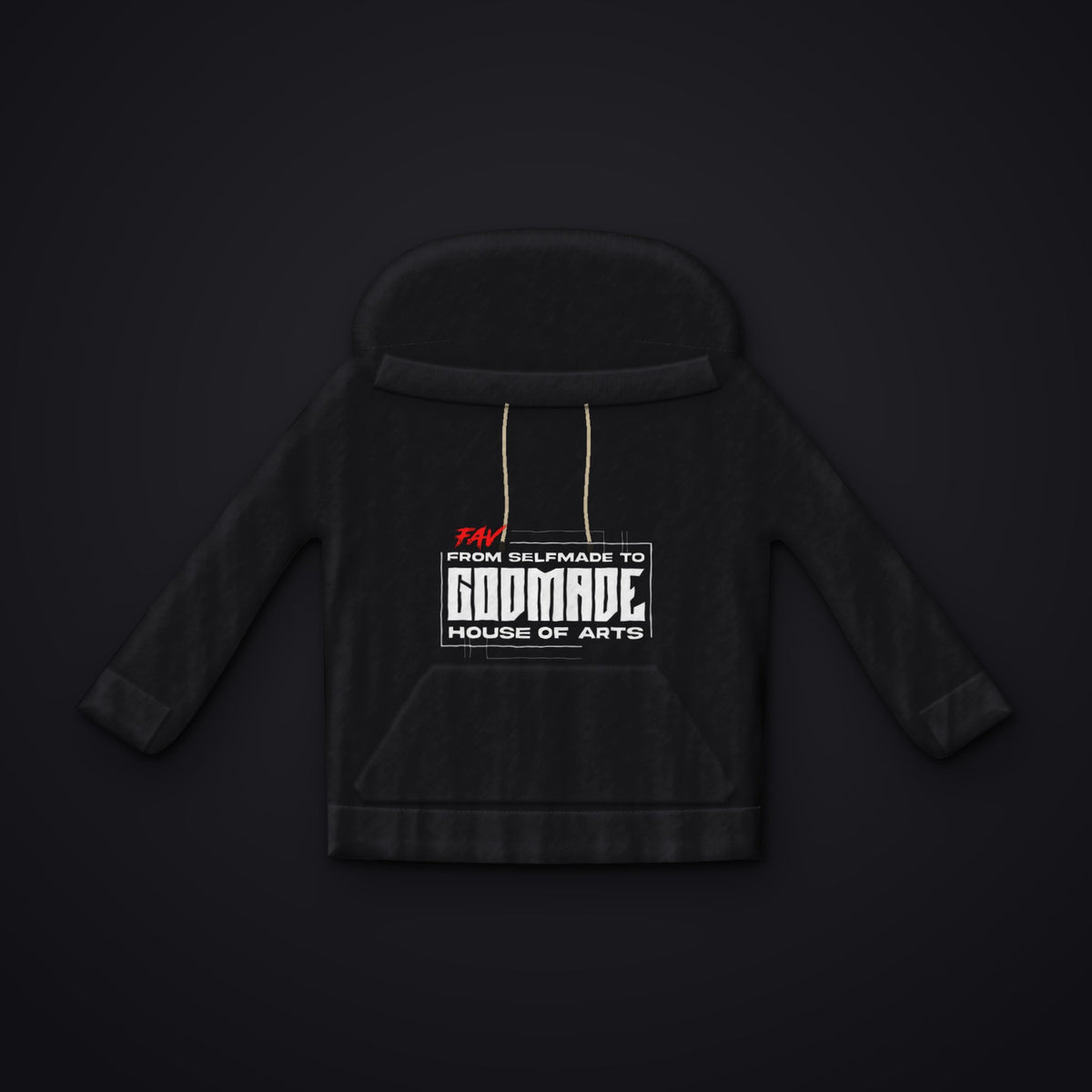 FROM SELFMADE TO GODMADE — Schriftzug auf schwarzem Hoodie