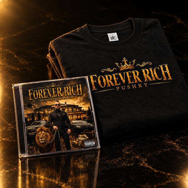 FOREVER RICH Bundle: CD und T-Shirt Schwarz-Gold