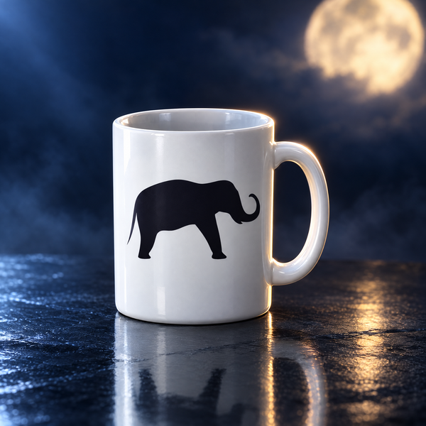 DAS ZEICHEN Tasse weiss mit Elefant - Produktfoto