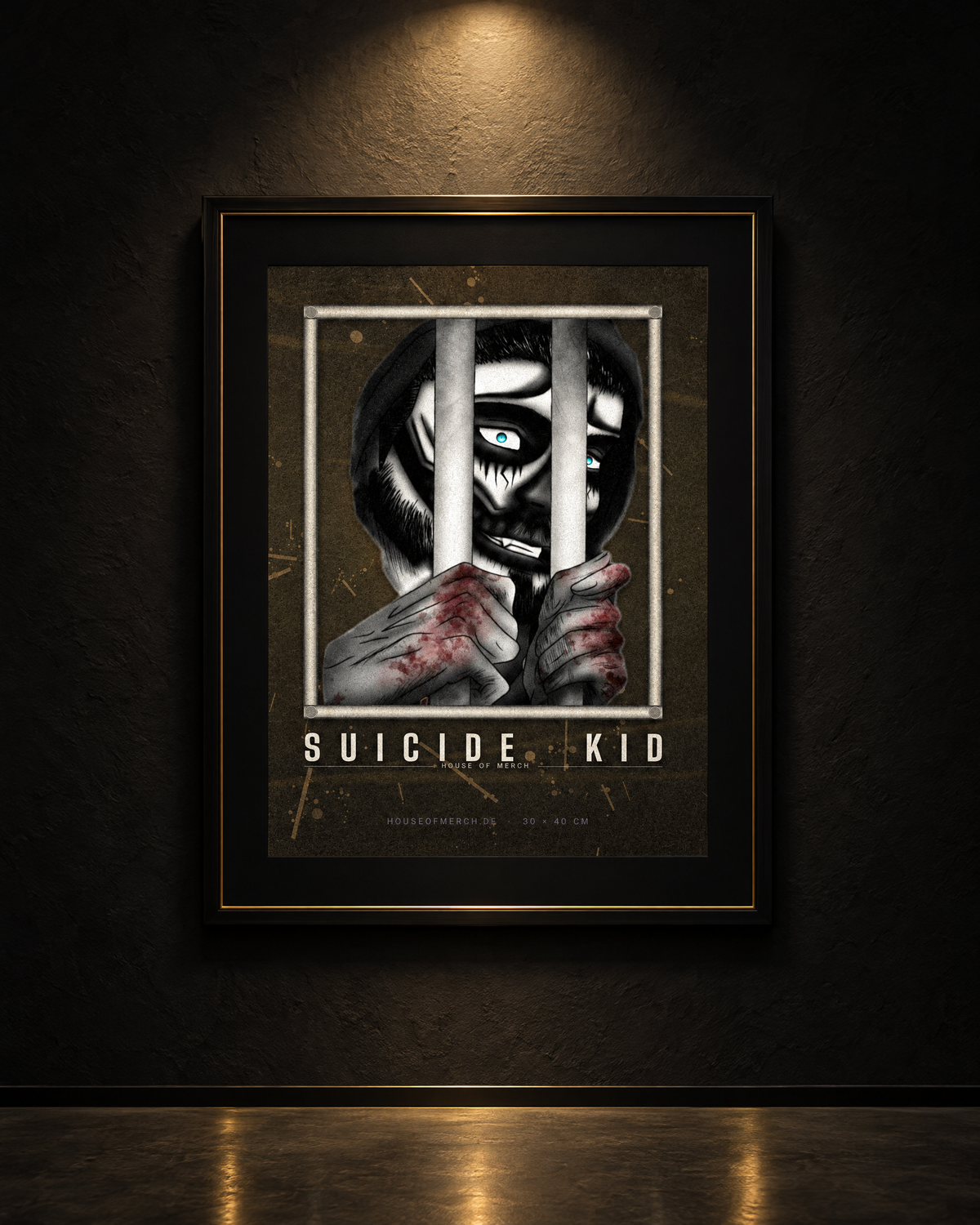 Kunstdruck SUICIDE KID – gerahmt an der Galerie-Wand