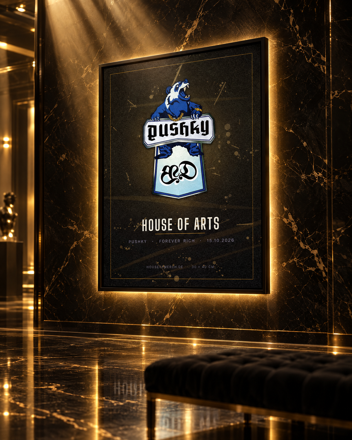 Kunstdruck PUSHKY – im goldenen Ausstellungsraum