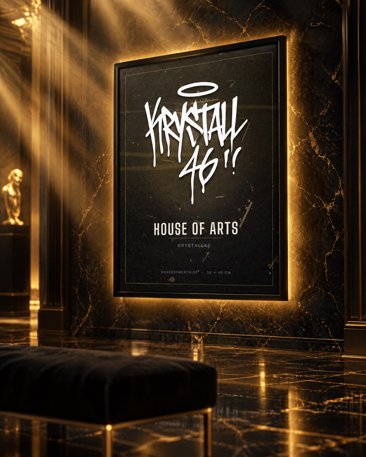 Kunstdruck KRYSTALL46 – im goldenen Ausstellungsraum