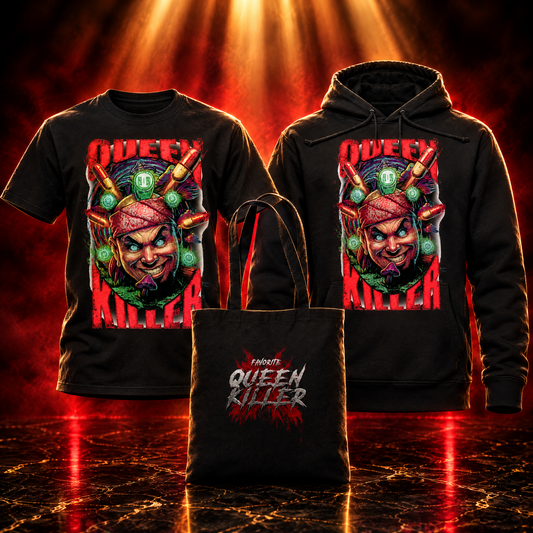 QUEENKILLER Komplette Kollektion – T-Shirt, Hoodie und Stoffbeutel