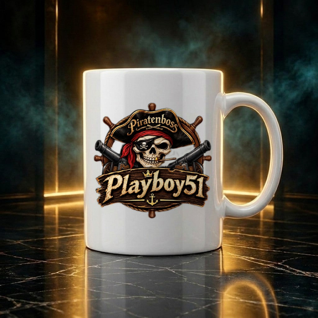 PIRATENBOSS Tasse weiß, Motiv in Druckgröße